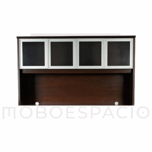 LIBRERO FILO SOBRE CREDENZA CON PUERTAS DE CRISTAL 1.81X35X1.05 CHAPA WALNUT