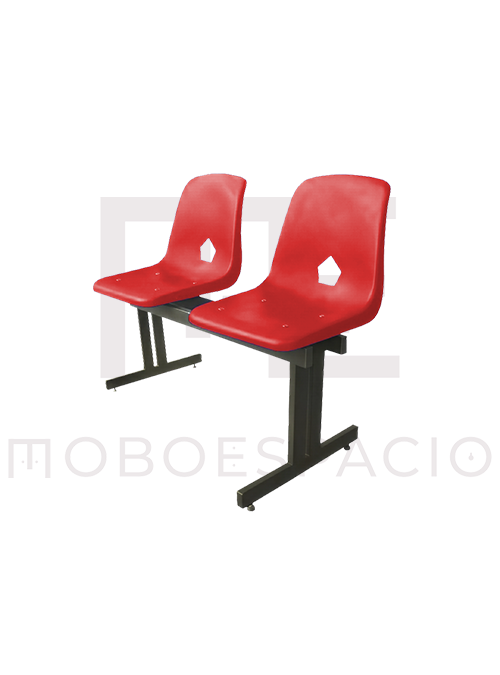 BANCA TANDEM DE 2 PLAZAS DE CONCHA DE POLIPROPILENO ROJO