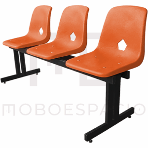 BANCA TANDEM DE 3 PLAZAS DE CONCHA DE POLIPROPILENO NARANJA