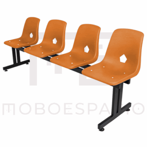 BANCA TANDEM DE 4 PLAZAS DE CONCHA DE POLIPROPILENO NARANJA