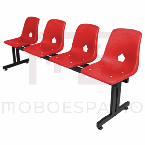 BANCA TANDEM DE 4 PLAZAS DE CONCHA DE POLIPROPILENO ROJO