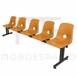 BANCA TANDEM DE 5 PLAZAS DE CONCHA DE POLIPROPILENO NARANJA