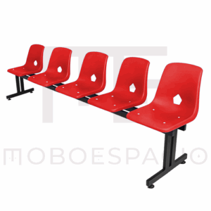 BANCA TANDEM DE 5 PLAZAS DE CONCHA DE POLIPROPILENO ROJO