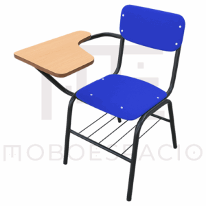 SILLA DE POLIPROPILENO EN 2 PIEZAS CON PALETA DE TRIPLAY O MELAMINA AZUL 1