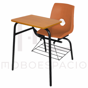 MESA BANCO DE CONCHA DE POLIPROPILENO CON MESA DE TRIPLAY NARANJA