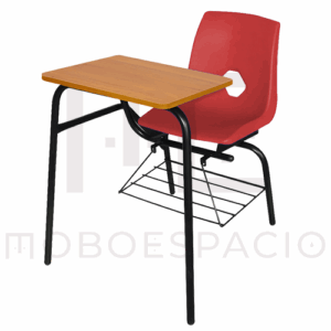 MESA BANCO DE CONCHA DE POLIPROPILENO CON MESA DE TRIPLAY ROJA