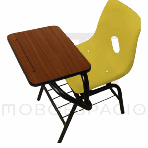 SILLA DE CONCHA DE POLIPROPILENO CON PALETA RECTANGULAR DE MELAMINA AMARILLO