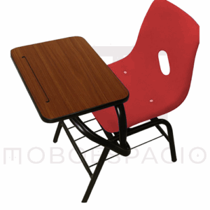 SILLA DE CONCHA DE POLIPROPILENO CON PALETA RECTANGULAR DE MELAMINA ROJO
