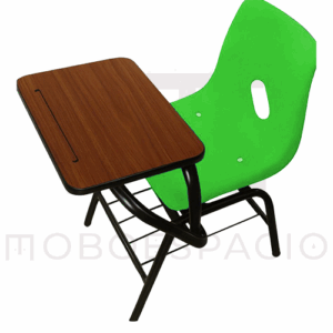 SILLA DE CONCHA DE POLIPROPILENO CON PALETA RECTANGULAR DE MELAMINA VERDE