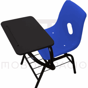 SILLA DE CONCHA DE POLIPROPILENO CON PALETA RECTANGULAR DE POLIPROPILENO AZUL